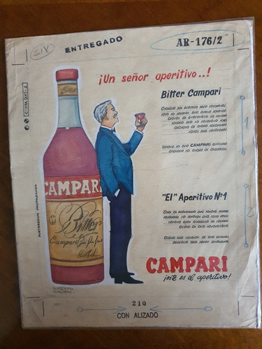 Antiguo Boceto De Publicidad Orig. Campari Fdo. A.salinas