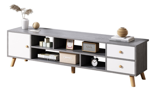 Mueble Para Tv Moderno Mesa 2 Cajon 1 Puerta 140*30*38 Cm Ambueco Morandi Gris