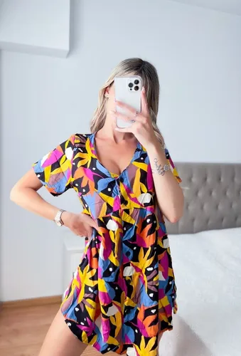 Vestido Camisero De Fibrana Estampado Para Mujer