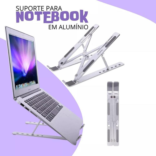Suporte Aluminio De Notebook Articulado Dobrável Ergonomico Prateado Prateado