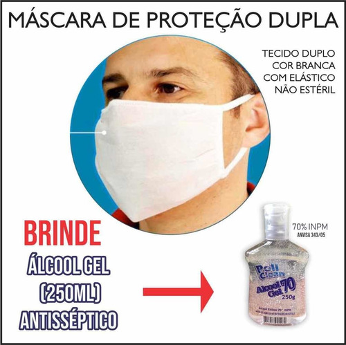 10 Máscara Dupla Tecido Tnt + Brinde Álcool Gel +nota Fiscal