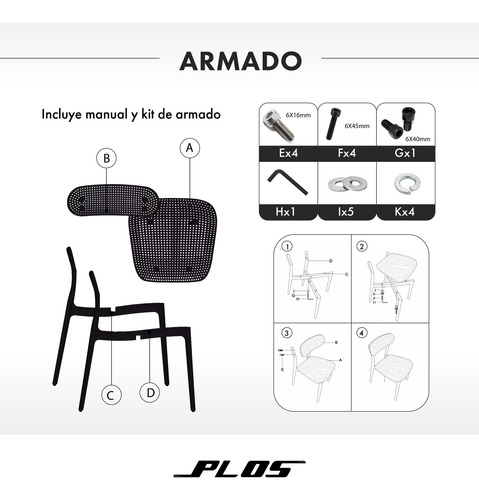 Silla Comedor Terraza Bar Cocina Aprilia Set X4 Plos Negro