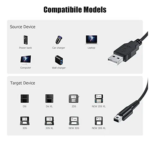 Pack De Cable Usb De 4 Pies Para Nintendo 3ds Y 2ds