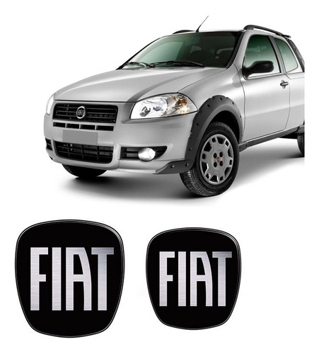 Adesivo Emblema Fiat Black Piano Dianteiro E Traseiro Strada