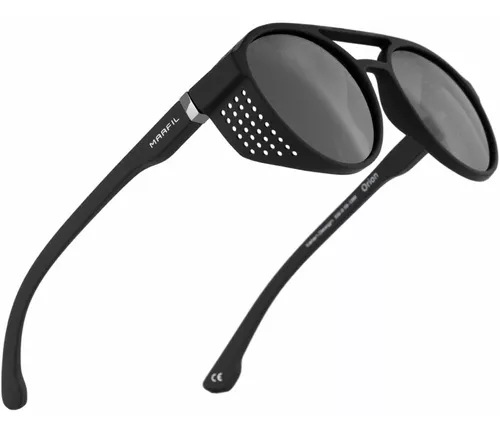 ShadyVEU Gafas de sol redondas con lentes negras súper oscuras protección  UV bisagra de resorte marco mate sombras de moda Negro – Yaxa Colombia