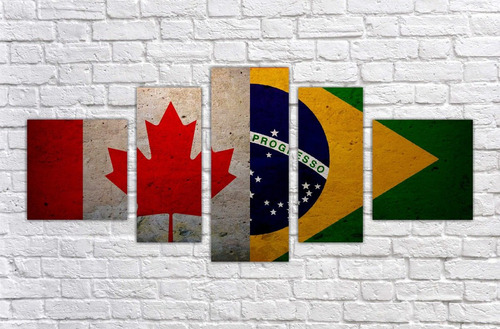 Quadro Decorativo Metade Bandeira Do Canada E Brasil Mercado Livre