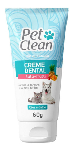 Creme Dental Pet Clean 5 Sabores Para Cães E Gatos 60 G Sabor Tutti-frutti