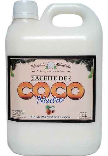 Aceite De Coco Neutro 1 Lt. Sin Aroma Ni Sabor En Balvanera