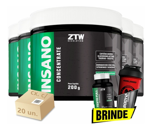 Kit 20x Pre Treino Insano 200g + Grátis 1 Testo + Shaker