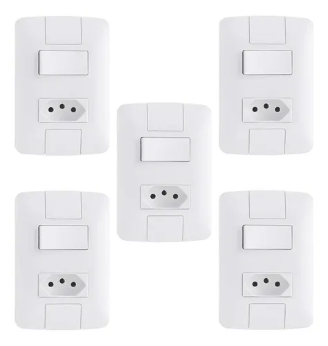 Kit 5 Conjunto 1 Interruptor 1 Tomada 10a Tramontina Aria