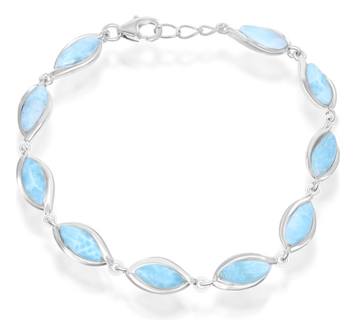 Pulsera De Eslabones De Larimar Natural Marquesa De Plata De