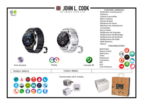 Smartwatch John L. Cook Miracle Llamadas Bt Deporte Negro Milanese Negro Negro