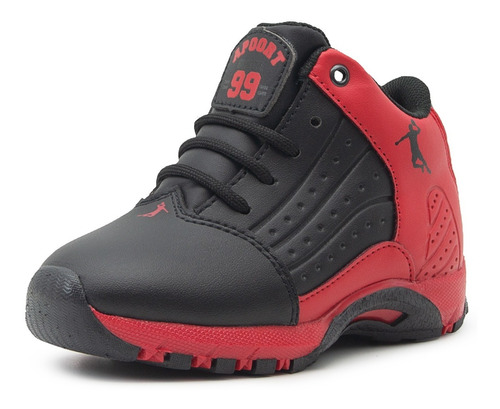 Tenis Bota Niño Básquet Deportivos Negro Rojo 15-21.5