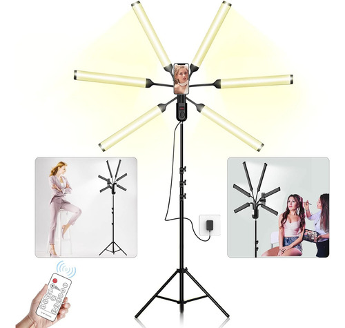 Luz Led Iluminacion De 6 Brazos Flexibles Tripode L600 Estructura Negro Luz Fria / Nuetra / Calida