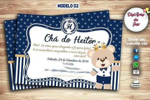 Imagem 1 de 3 de Convite Digital Chá De Bebê/fraldas - Príncipe Urso