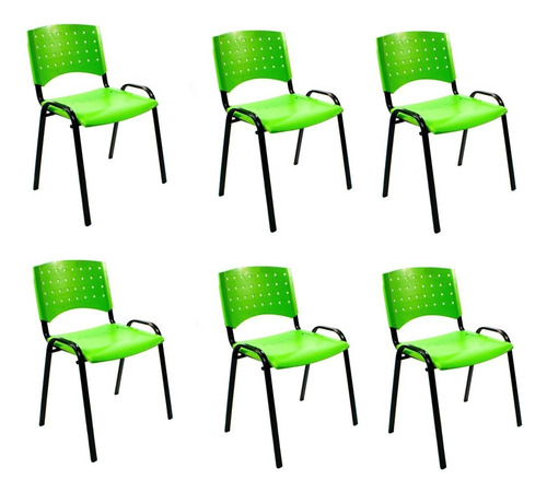Silla Plastica Fija Apilable Pack X6 Reforzada Hogar Oficina Color Verde