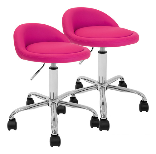 Banqueta Taburete Dentista Estética Tatto Shop X2 Con Ruedas Newmo Color Fucsia