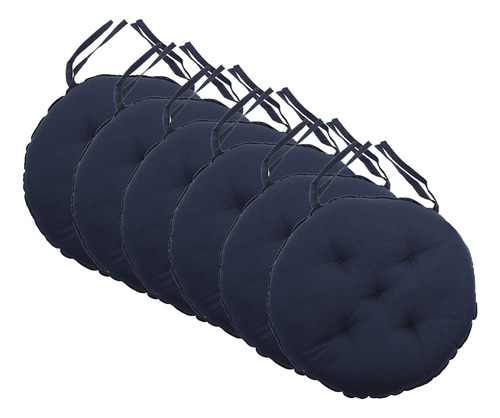 Kit 6 Assentos Almofada Futon Redondas Lisa Oxford 40cm - Ma Cor Azul-marinho