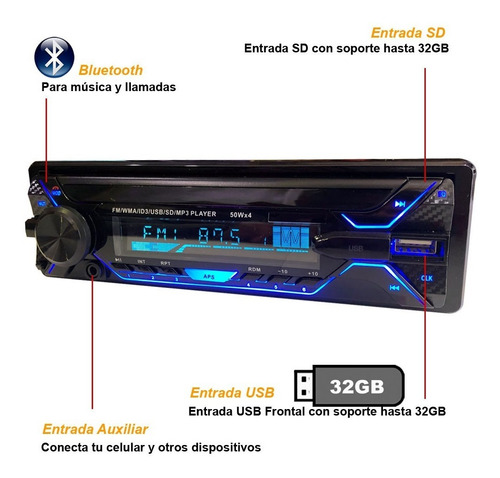 Imagen 3 de 6 de Autoestereo Vak 3700 Desmontable Bluetooth Usb Sd Aux Mp3 Id