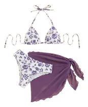 Comprar Bikini Telma Morado 3 Piezas Estampado De Flores - Talla M