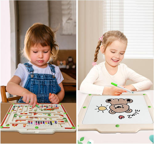Educativo Juguete Laberinto juego Magnético Abigale Montessori 2 En 1 Con Tablero De Dibujo Y 8 Pinceles