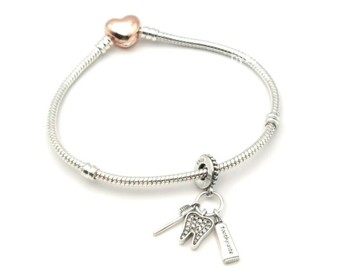 Pulsera Europea Dentista Broche Rosa Dije Muela B Plata 925 