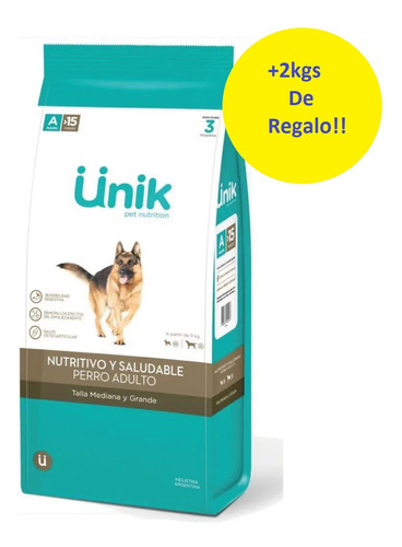 Alimento Unik Perros Adultos Mediano Y Grande 17kgs