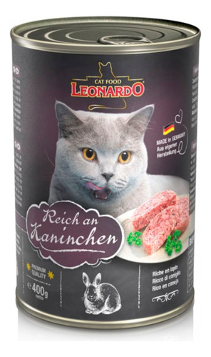 Alimento Leonardo, Gato, Pack Latas 6x400gr, Sabor Conejo