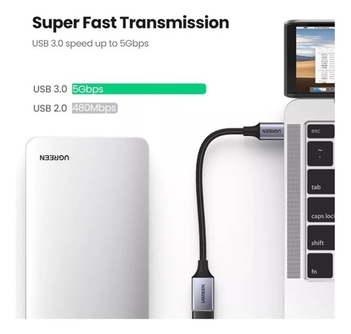 Hub Usb Ugreen Tipo C A Usb 3.0 Otg Adaptador Azul Acero