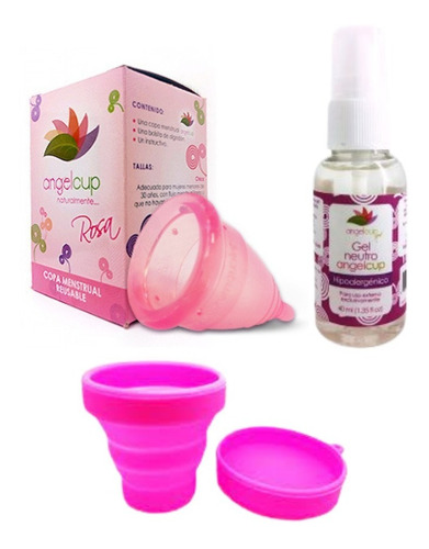 Copa Menstrual Ángel Cup (colors) + Vaso + Gel Chico Color Rosa Gde