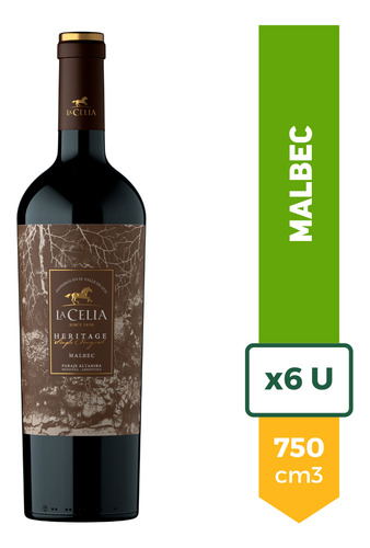 Vino La Celia Heritage Malbec Tinto Botella 750ml Caja X6