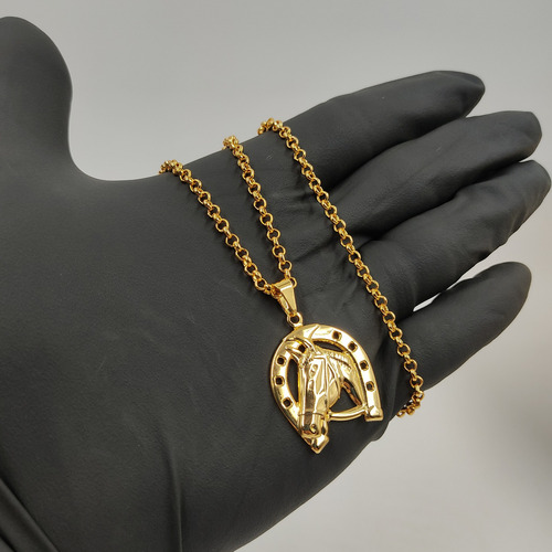 Colar Feminino Elo Português Ferradura Moeda Antiga Ouro Cor Ouro 18k