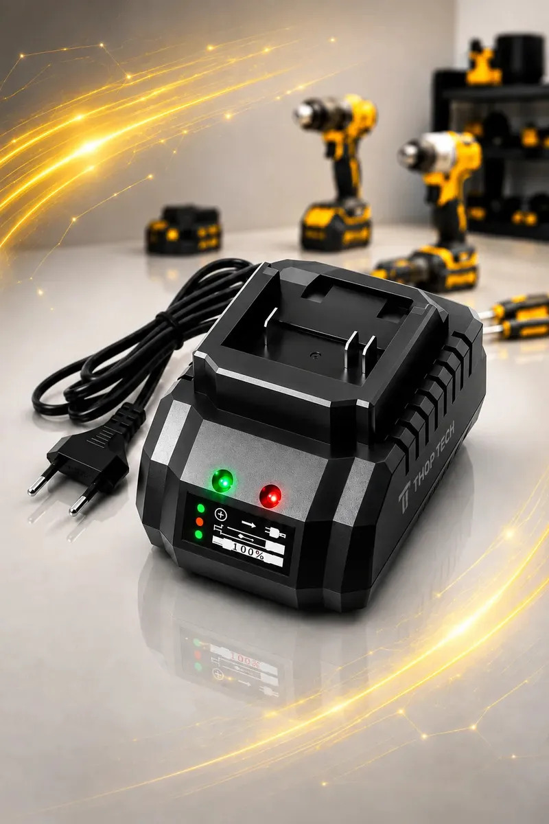 Carregador Bateria 21V Base Deslizante LED Indicador Thop Tech Bivolt Para Ferramentas Parafusadeiras