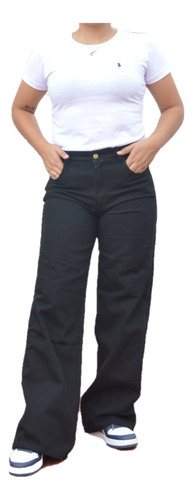 Pantalon Jean Mujer Dama Palazzo Wide Leg Mom Calce Perfecto