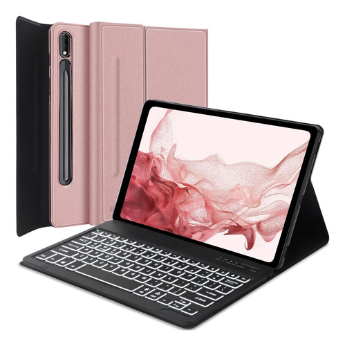 Funda Con Teclado Samsung / Para Galaxy Tab 12.4 /rose Pink