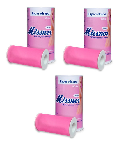 Kit C/ 3 Esparadrapo Cirurgico 10 X 4,5 Metros Rosa Missner