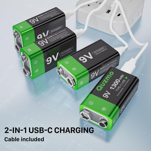 Baterías Recargables De 9v 1300mah Con Carga Usb-c Paquete 4