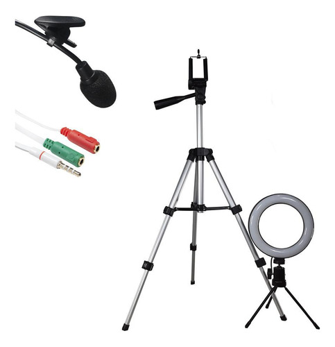 Kit Youtuber Ring Light 6 Polegadas + Tripé 1,10 + Lapela