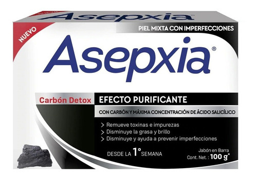 Asepxia Jabón Carbón Detox Purificante 100grs