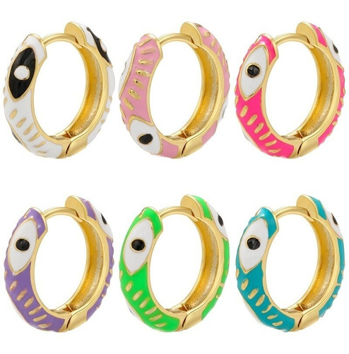 Aros Ojos Baño Oro 18k Brillo Strass Ojitos Evil Eye Hp