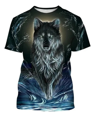 Playera De Manga Corta Impresa En 3d De Lobo De Moda