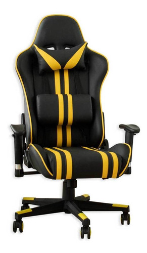 Imagen 1 de 2 de Silla de escritorio Tisera F01 gamer ergonómica  negra y amarilla con tapizado de cuero sintético