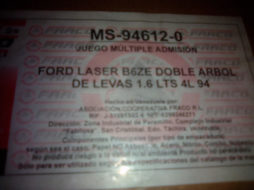 Empacadura Múltiple De Admisión Ms-946 12-0/ford Lazer 1.6