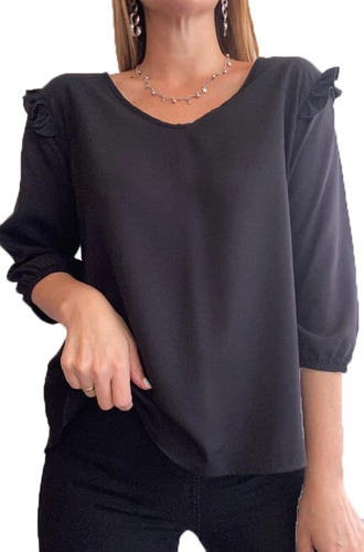 Blusa Mujer Lisa Remera Manga 3/4 Liviana Fibrana Dama