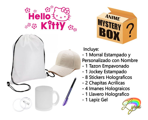 Hello Kitty Mystery Box Tazon Lapiz Jockey Chapita Llavero