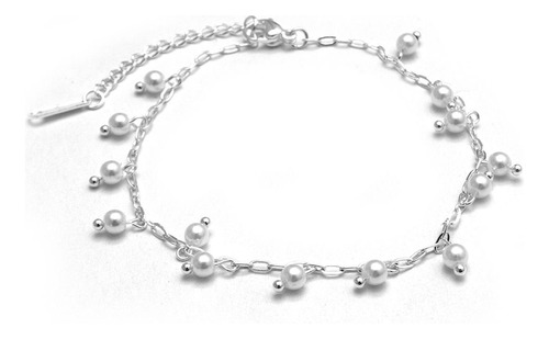 Pulsera Perlas 18-21cm De Acero Plateado