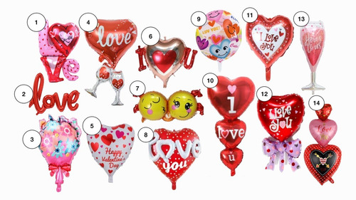 14 Globos De San Valentin De Tamaños Grandes Y Medianos