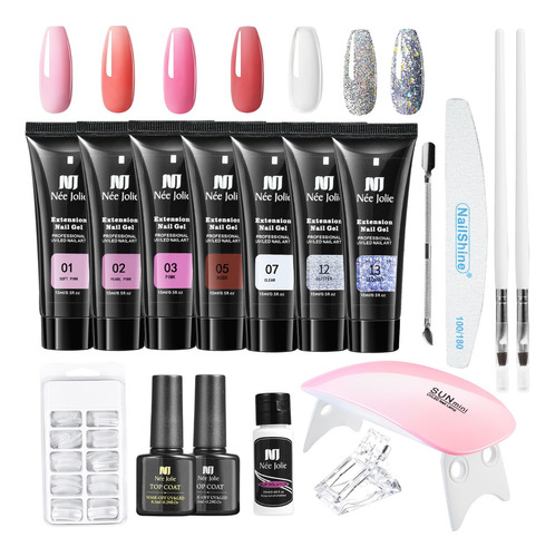 17pcs Kit De Polygel Uñas Con Lámpara Uv 7 Colores