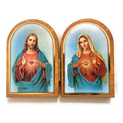 Diptico De Madera Del Sagrado Corazón De Jesús Y Inma...