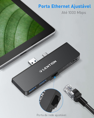 Adaptador Hub Usb-c Letion Dongle 5 Em 1 Para Surface Pro 7 Usb 3.0 4khdmi Carregamento Rápido